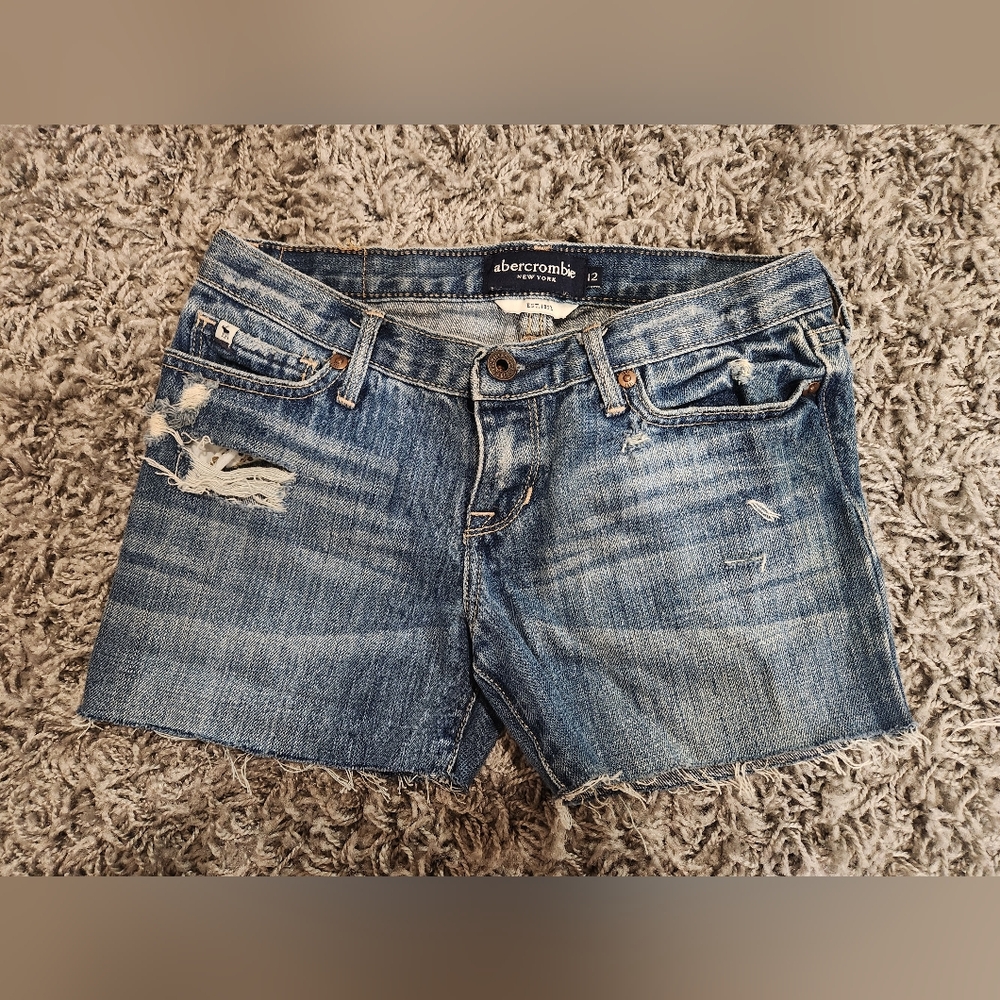 Dark Blue Abercrombie Distressed Shorts